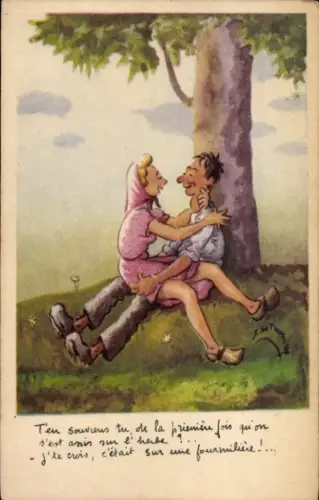 Künstler Ak Liebespaar unter einem Baum