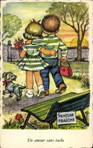 Ak Kinder, Liebespaar, Spaziergang, Hund