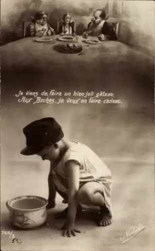 Ak Je viens de faire un bien joli gâteau, Aux Boches, je veux en faire cadeau, Kind mit Nachttopf