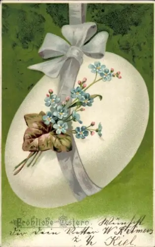Ak Glückwunsch Ostern, Osterei mit Schleife