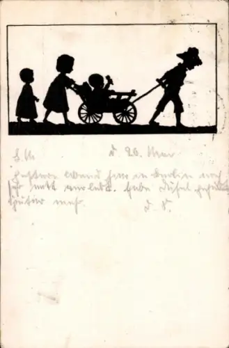 Scherenschnitt Ak Kinder, Kinderwagen