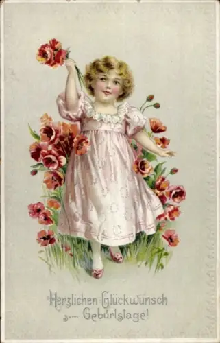 Ak Glückwunsch Geburtstag, Mädchen, Mohnblumen