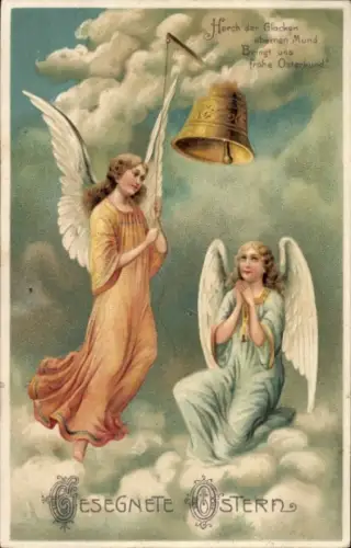 Präge Ak Glückwunsch Ostern, Engel, Glocke