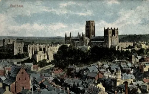 Ak Durham North East England, Stadtansicht von  Kathedrale,  Gebäude, Landschaft