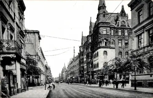 Ak Katowice Kattowitz Oberschlesien, Straße mit Gebäuden, Bäume, Menschen, Werbung für Hotel,  Ar