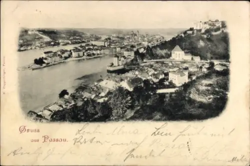 Ak Passau in Niederbayern, Panoramablick auf  Flüsse, Stadtansicht