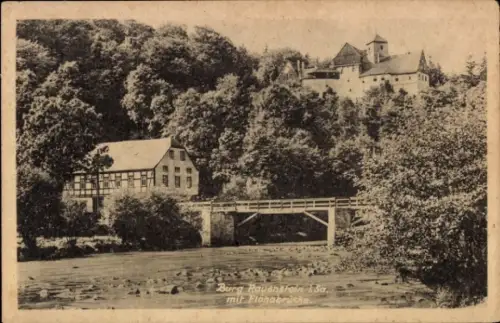 Ak Rauenstein Lengefeld im Erzgebirge Sachsen, Burg Rauenstein, Flöhabrücke