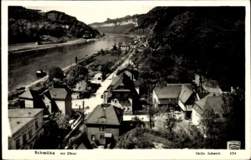 Ak Schmilka Bad Schandau Sächsische Schweiz, Schmilka mit Elbtal, Sachs. Schweiz, Flusslandschaft