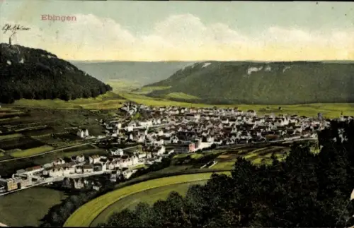 Ak Ebingen Albstadt in Württemberg, Panoramaansicht von  farbige Darstellung, ländliche Umgebung