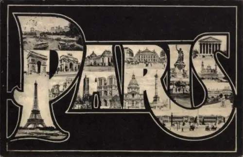 Buchstaben Ak Paris, Eiffelturm, Triumphbogen, Notre Dame