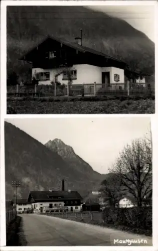 Ak Mauthausen in Oberösterreich, Haus mit Garten, Berg im Hintergrund, Straße, Mauthausen Schrift