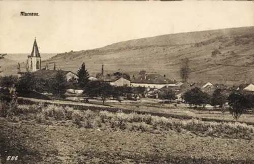 Ak Murvaux Meuse, Landschaft mit Kirche, Häusern, Bäumen, Wiese