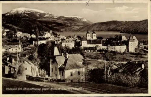 Ak Millstatt am See Kärnten, Blick auf Millstatt, Millstättersee, Mirnock, Berge, Häuser