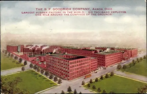 Ak Akron Ohio USA, B. F. Goodrich Company, Gummifabrik,  größte Gummifabrik der Welt
