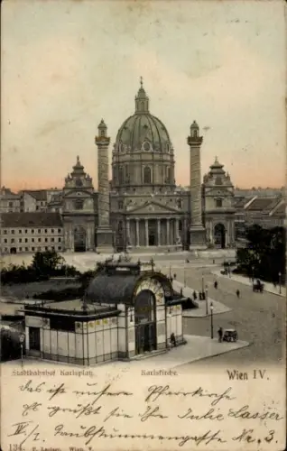 Ak Wien 4 Wieden, Stadtbahnhof Karlsplatz, Pfarrkirche, Wien IV, 
