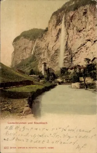 Ak Lauterbrunnen Kanton Bern,  Staubbach, Wasserfall, Berge, 