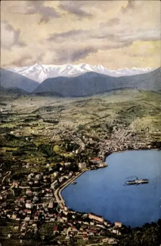 Ak Lugano Kanton Tessin Schweiz, Panorama von  S. Salvatore, See, Berge, Schiff