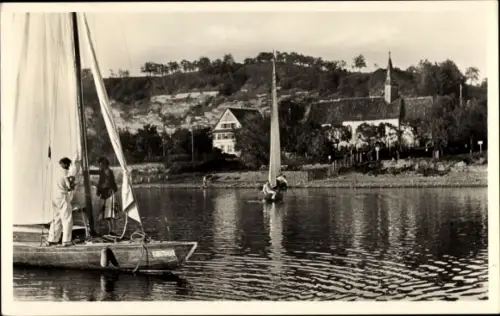 Ak Goldbach Überlingen am Bodensee, Gasthof Heidenhöhlen, Segelpartie