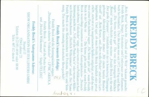 Ak Sänger Freddy Breck, Portrait, Autogramm