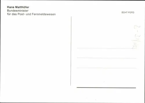 Ak Hans Matthöfer, Politiker, Portrait, Autogramm