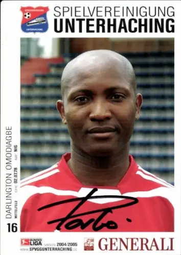 Autogrammkarte Fußballer Darlington Omodiagbe, SpVgg Unterhaching, Autogramm