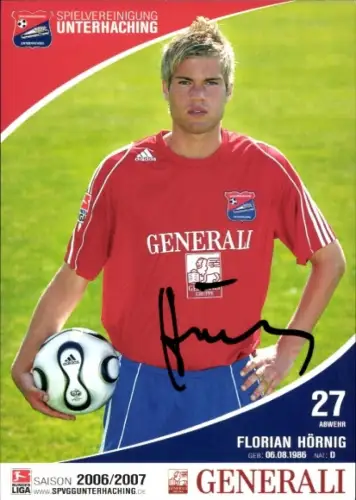 Autogrammkarte Fußballer Florian Hörnig, SpVgg Unterhaching, Autogramm
