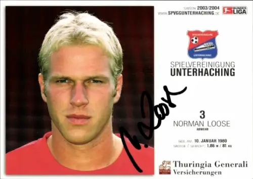 Autogrammkarte Fußballer Norman Loose, SpVgg Unterhaching, Autogramm