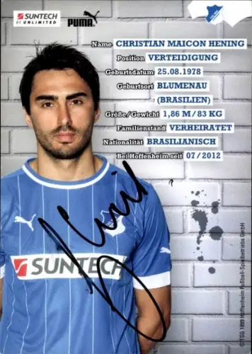 Autogrammkarte Fußballer Christian Maicon Hening, TSG 1899 Hoffenheim, Autogramm
