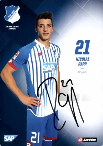 Autogrammkarte Fußballer Nicolai Rapp, TSG 1899 Hoffenheim, Autogramm