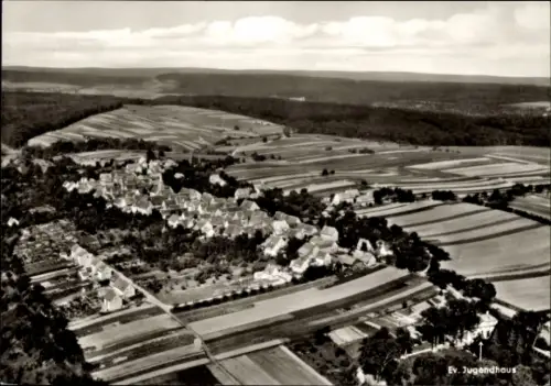 Ak Schmie Maulbronn im Enzkreis, Luftaufnahme von Ev. Jugendhaus, Felder, Bäume, Landschaft