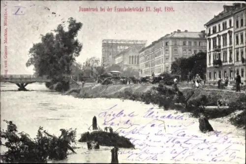 Ak München, Dammbruch, Fraunhoferbrücke