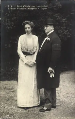 Ak Fürst Wilhelm von Hohenzollern, Braut Prinzessin Adelgunde von Bayern, Portrait