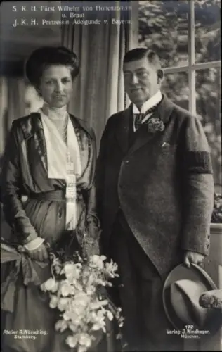 Ak Fürst Wilhelm von Hohenzollern und Braut Prinzessin Adelgunde von Bayern, Portrait