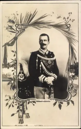 Passepartout Ak König Viktor Emanuel II. von Italien, Portrait in Uniform
