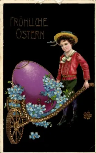 Ak Glückwunsch Ostern, Junge, Osterei, Vergissmeinnicht