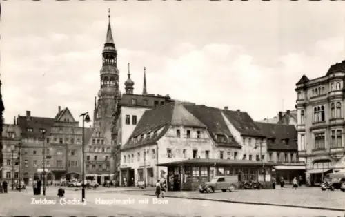 Ak Zwickau Sachsen, Hauptmarkt, Dom, Geschäfte, Kiosk