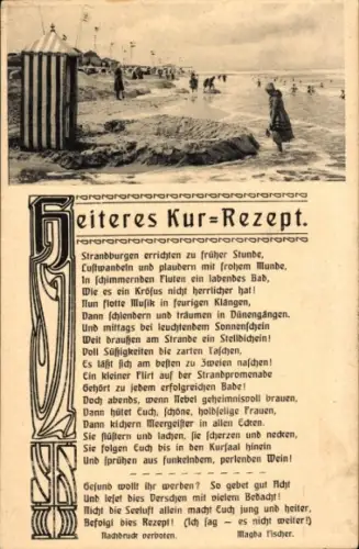 Ak Heiteres Kur-Rezept, Gedicht von Magda Fischer, Strandleben