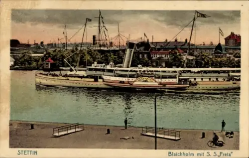 Ak Szczecin Stettin Pommern, Blaichholm, Dampfer SS Freia