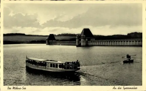 Ak Möhnesee in Westfalen, Möhnetalsperre, Motorboot
