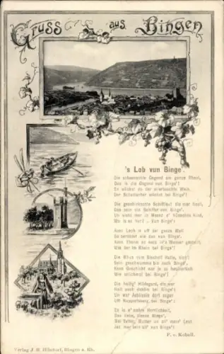 Ak Bingen am Rhein,  aus  Rheinlandschaft, Schiffe, Wein, Gedicht über Bingen