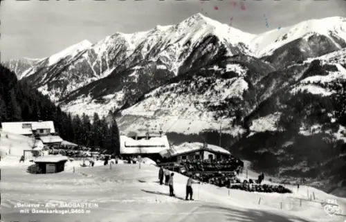 Ak Bad Gastein Badgastein in Salzburg, Schneelandschaft, Bellevue-Alm, Gamskarkogel, Berge