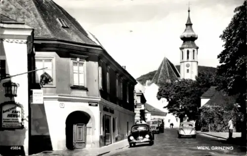 Ak Wien 19 Döbling Grinzing, Straßenpartie, Kirche
