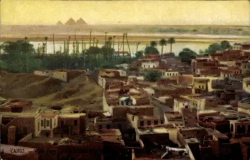 Ak Cairo Kairo Ägypten, Blick auf  Nil, Pyramiden, Stadtansicht, farbig