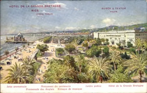 Ak Nice Nizza Alpes Maritimes, Hotel de la Grande Bretagne, Jardin Public, Promenade des Anglais,