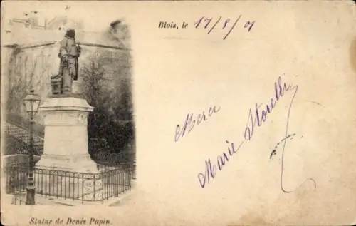 Ak Blois Loir-et-Cher, Statue von Denis Papin
