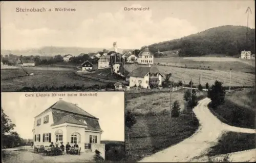 Ak Steinebach Walchstadt Wörthsee in Oberbayern,  Dorfansicht, Café Läpple