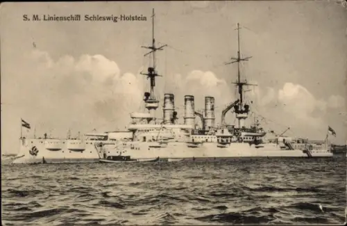 Ak Deutsches Kriegsschiff, SMS Schleswig Holstein, Linienschiff, Kaiserliche Marine