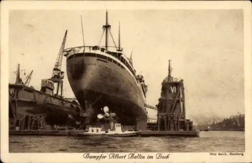 Ak Dampfer Albert Ballin im Dock, HAPAG, Hafen 