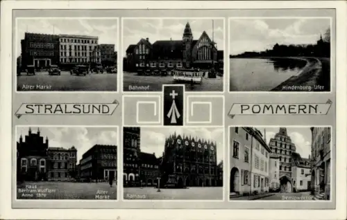 Ak Stralsund in Vorpommern, Alter Markt, Rathaus, Bahnhof