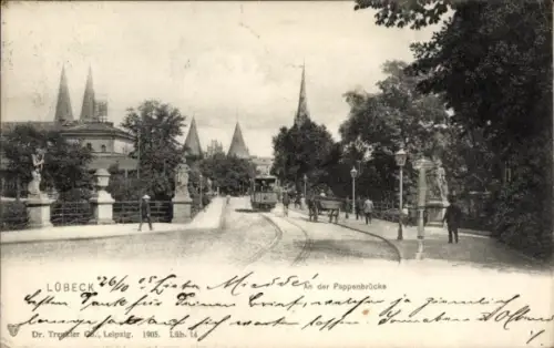 Ak Hansestadt Lübeck, Puppenbrücke, Straßenbahn